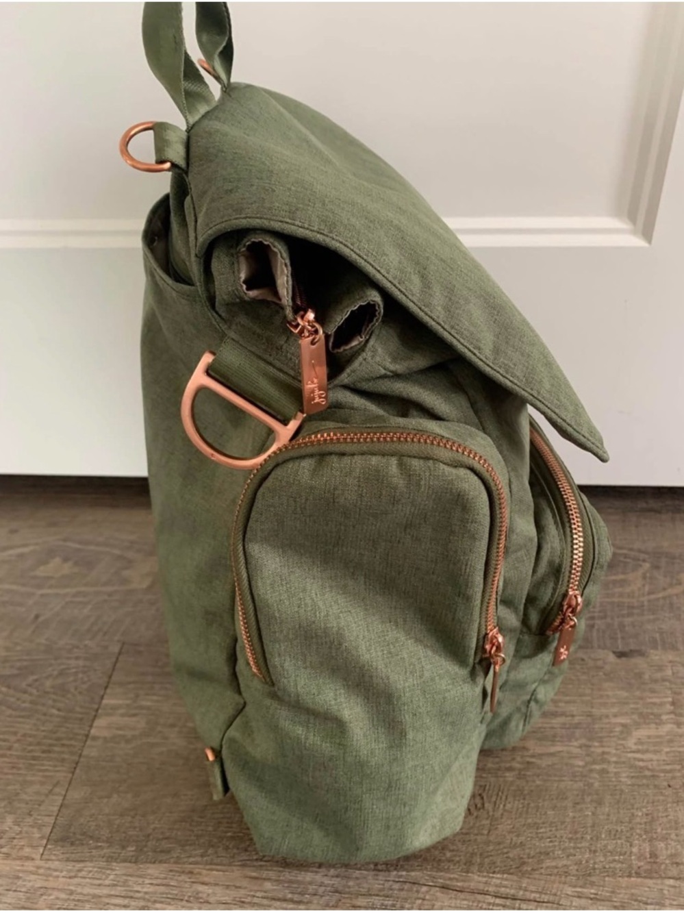 Ju-Ju-Be Olive Green Convertible Backpack with Rose Gold Hardware - Picture 3 of 3